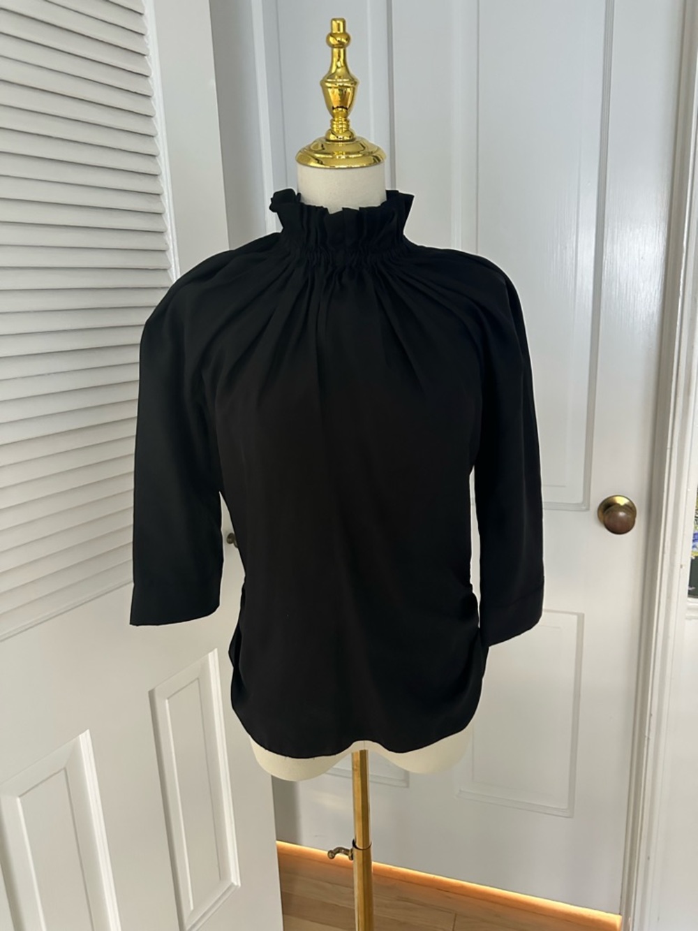 Vintage Nina Ricci Black Ruffled Mock-Neck Blouse